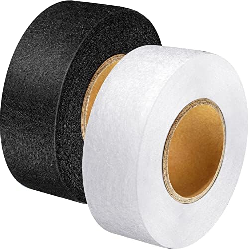 Outus 2 Rolls Hemming Tape Fabric Adhesive Hem Iron on No-Sew Hemming Tape for Pants Each 1/2 Inch (Black, White)