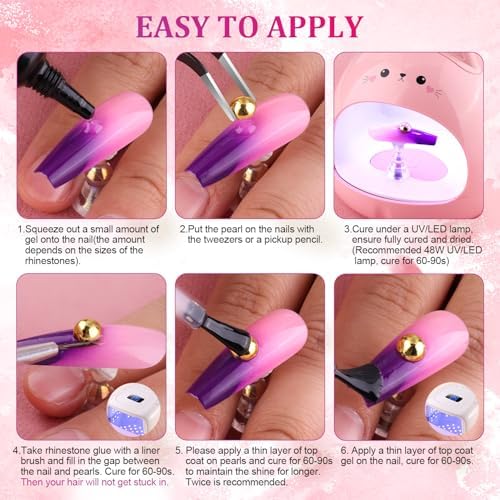 Belleboost Flatback Pearls for Nails Gold Nail Charms and Gems Nail Decor