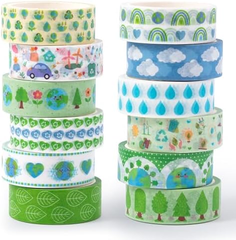 12 Rolls Eco-Friendly Tree Raindrop Rainbow Scrapbook Washi Tape