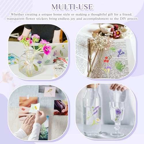36 SheetsFlower Stickers for Scrapbooking,576 Pcs Self-Adhesive Transparent Flower Stickers Scrapbook Supplies Journaling Stickers for Adult Card Making Letters DIY Water Bottle Cards Decoration