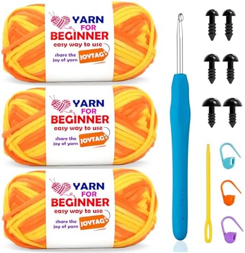 3 Pack Rainbow Beginner Crochet Yarn for Crocheting and Knitting Multicolor Cotton Crochet Yarn for Beginners(Yellow Variegated)