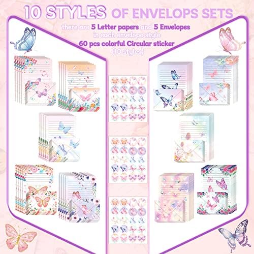 TaoBary 160 Pcs Watercolor Butterfly Stationery Paper and Envelopes Set