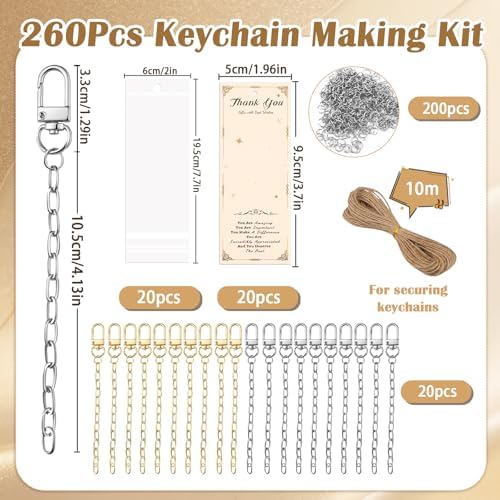 Riwiuue 20 Pcs Gold & Silver Keychain Making Kit, Key Chain Making Supplies