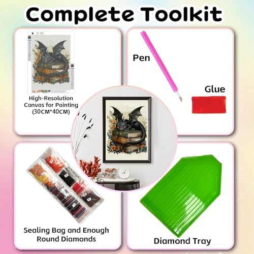 Dragon Diamond Art Kits for Adults, Diamond Painting Kit 12×16 inch