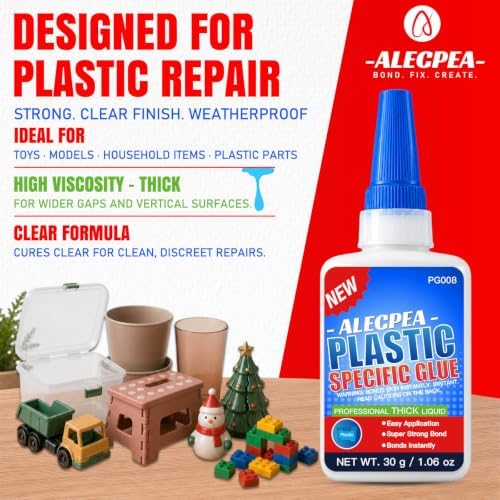 ALECPEA Super Glue for Plastic 30g, Thick Plastic Adhesive with 3 Droppers