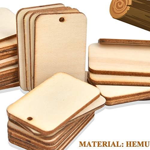 BUYGOO 80pcs Unfinished Wooden Keychain Set with 80 Key Rings and Hemp Rope for DIY Craft