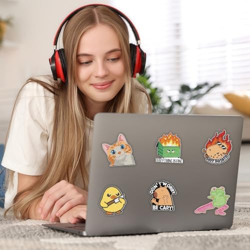 Bulerrylulu 9 Pcs Fun Diamond Painting Magnets Kits Cat Fridge Magnet Stickers Diamond Art Painting Keychains Gem Painting kit for Beginners Adults DIY Art Craft Gifts Home Decors