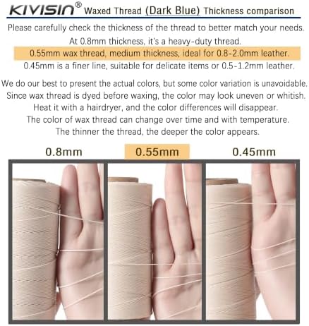 Bonded Waxed Polyester Thread for Leather Sewing, 0.55mm, 440 Yards, Off-White, 3-Ply Wax Cord for Stitching, Bookbinding, Upholstery, Beading, Crafting, Macrame Jewelry and Bracelet Making