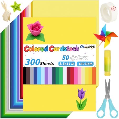 Oleitodh 300 Pcs 8.5" x 11" Colored Cardstock, 50 Assorted Colors