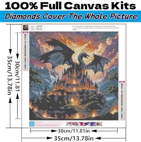 Acelii Dragon Castle 5D Diamond Painting Kits for Adults Beginners | DIY Full Round Drill Diamond Art Kits,Paint by Diamonds Dots Gem Art Crystal Easy,Home Wall Decor 13.78X13.78 Inch