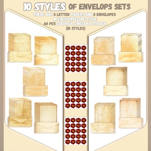 TaoBary 160 Pcs Light Vintage Stationery Paper and Envelopes Set 8.5 x 11''