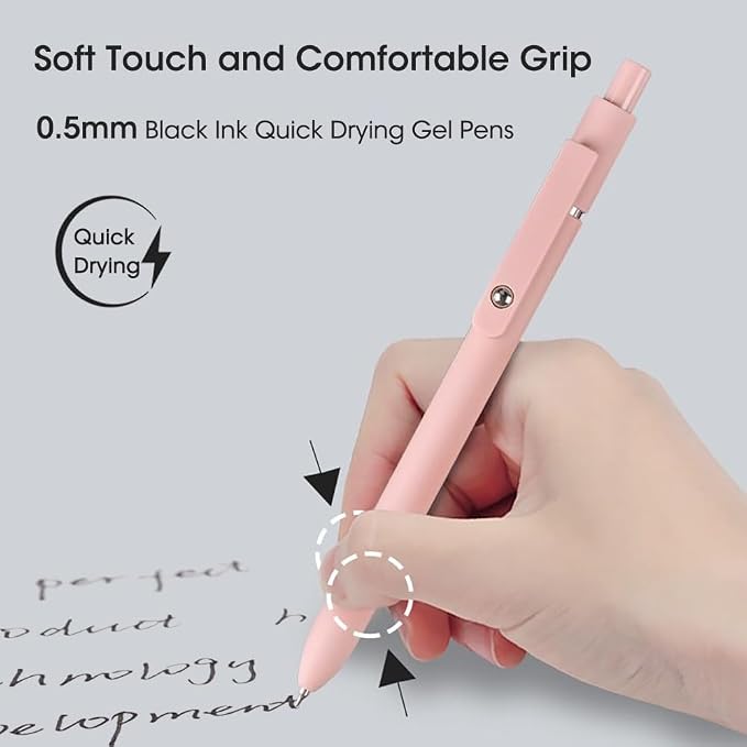 FIOVER Gel Pens 10pcs 0.5mm Quick Dry Black Ink Fine Point Pens