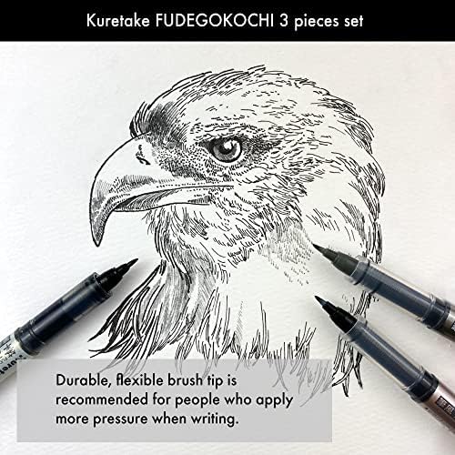 Kuretake Zig Inktober pen set, for Illustration, Manga Drawing, Lettering and Calligraphy, Professional Artist, Made in Japan (FUDEGOKOCHI(3pcs.))