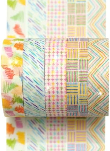 Cute Pattern Washi Tape Set 5 Rolls Glitter Cover Decorative Wide Kawaii Masking Tapes for Arts, DIY Crafts, Journals, Planners, Scrapbook, Wrapping (4 Color Lines)
