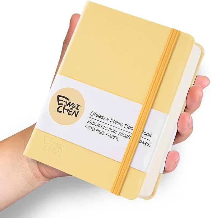 5.7x4.1in Hardcover Blank Sketchbook for Drawing 180gsm 96Pages,Yellow