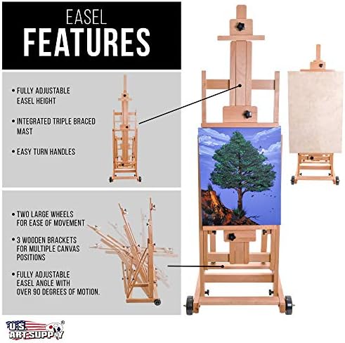 U.S. Art Supply Master Multi-Function Studio Artist Wooden Floor Easel