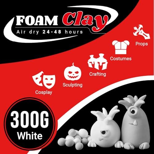 CALPALMY Moldable Foam Clay - 300g High Density Air Dry Clay for Intricate Designs, Cosplay, Crafting, and Artistic Projects - Cutting with a Knife or Rotary Tool, Sanding or Shaping (White)