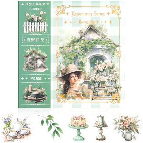 Haruno Theme Sticker Scrapbooking Supplies for Junk Journal, 50 Sheets Washi Stickers - Vintage Journaling Stickers
