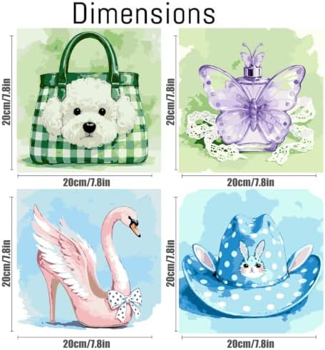 Canrichshop 4 Pack Paint by Number Beginner with Frame,Cute Adult Paint by Number Kits on Canvas, DIY Number Painting for Adults for Decor 8X 8 inch