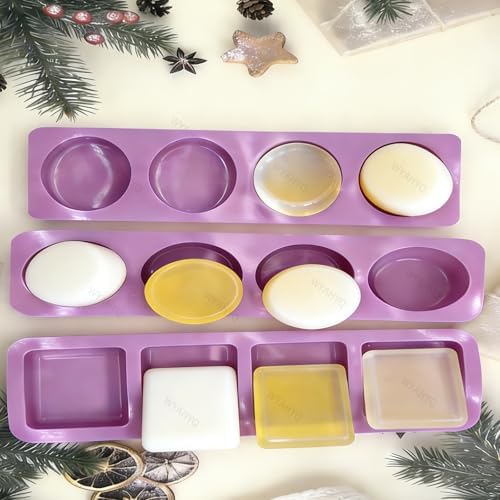 3Pcs 4Cavity Silicone Soap Molds Set | Round/Oval/Square Shapes Handmade Soap Making Non-sticky and Easy to Remove