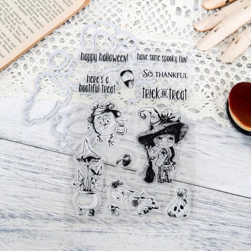 Witch Ghost Halloween Clear Stamps and Die Cuts Sets for DIY Card Making