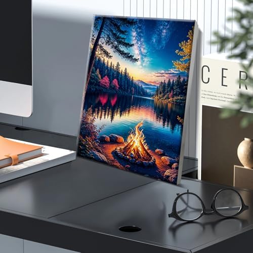 JOOZ Paint by Numbers Kit for Adults with Frame, Lake Landscape Paint by Number with Easel, DIY Sunset Landscape Acrylic Oil Painting Kit for Home Wall Decor 8x12 Inch