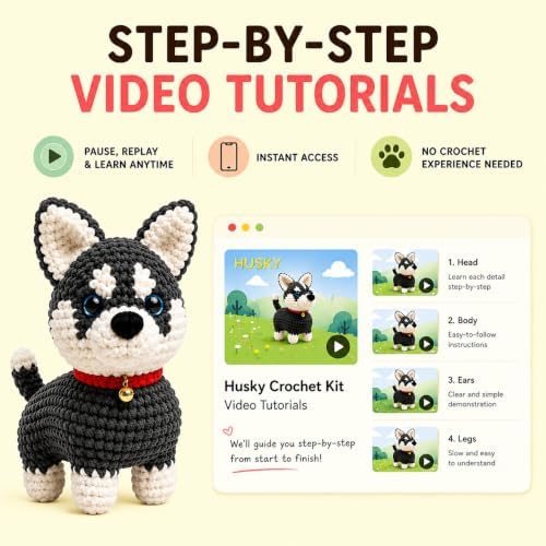 ABOUT RIGHT Husky Crochet Kit for Beginners, DIY Amigurumi Dog Kit