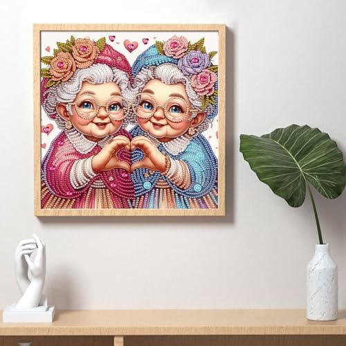 Diamond Painting Kits for Adults, Old Twins Pattern Design Special Shape Diamond Art Kits for Beginners, DIY Diamonds Paintings Art for Home Wall Decor Gift