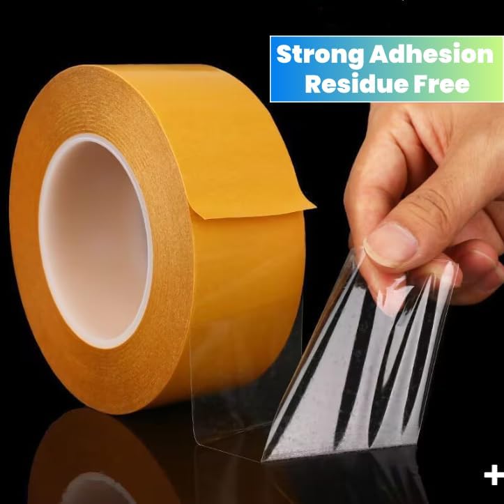 Ultra Thin Clear PET Double Sided Tape 2” x 82 Ft Strong Adhesive Removable No Residue Transparent Mounting Tape for DIY Crafts Office Home Decoration Industrial Fixing
