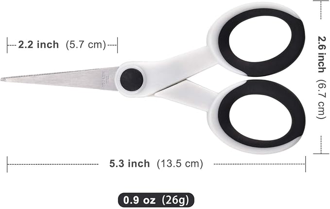 SCAIKTIG 5" Detail Scissors with Slanted-tip, Small Embroidery Scissors All Purpose For Sewing, Fabric, Paper Craft Cutting, White, 3-Pack