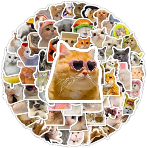 DothRayan Cat Stickers, 100 Pcs Fun Cat Waterproof Stickers, Vinyl Stickers for Water Bottle, Laptop, Phone Stickers for Kids Teens Girls Adults