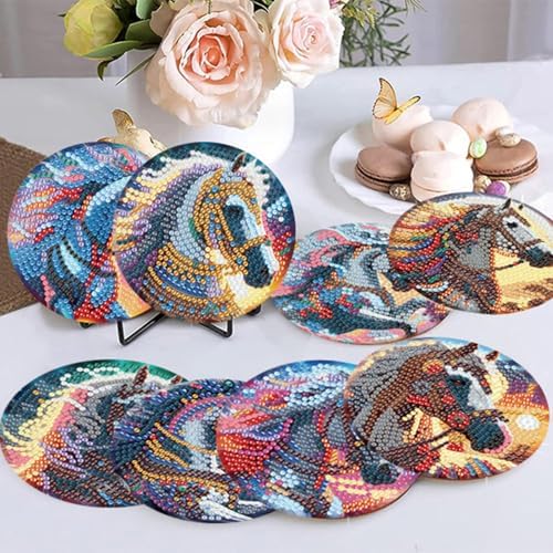 8 Pack Horse Diamond Art Coasters Kit for with Holder & Cork Backing
