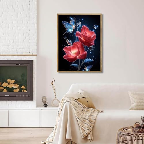 DIYDECORFUN 5D Red Rose Diamond Art Kit for Adult and Beginners 12x16inch