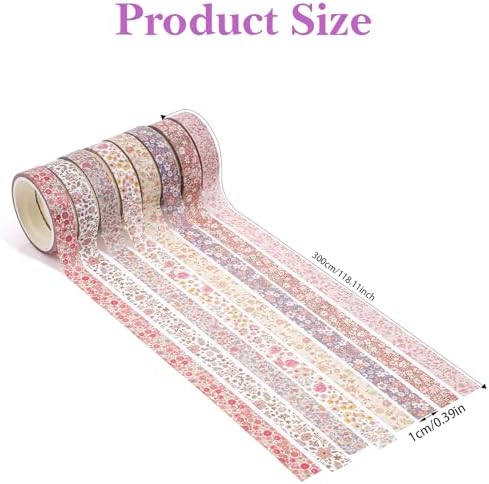 8 Rolls Flowers Arts Adhesive Tapes,Sakura Washi Tape Charming Vintage Washi Tape Bible Set Thin Retro Decorative Masking Tapes for Journals Scrapbooking DIY Crafts Planners Gift (Floral)