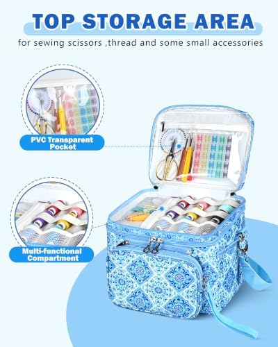 Double-Layer Sewing Supplies Organizer Bag with Detachable Pouch, Floral