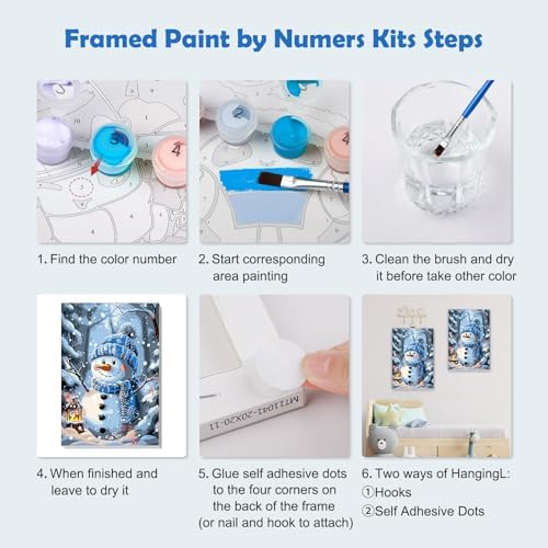 MOGTAA Christmas Paint by Numbers Kit for Adults Beginners with Frame, Christmas Snowman Adult Paint by Number Kits on Canvas with Easel, Easy DIY Winter Oil Painting Kits for Home Decor, 8x12in
