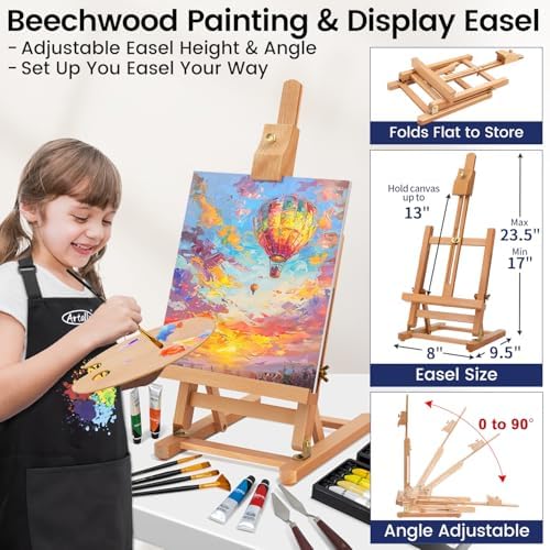 ARTALLY Acrylic Paint Set for Adults & Kids, 69 Pcs Canvas Painting Kits, 32 Colors Acrylic Paint (22ML),Table Easel,Brushes,Canvas, Art Painting Supplies Kit for Students,Artists,Beginners