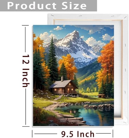 ldazao Mountain Framed Paint by Numbers Kit for Adults Beginner Cabin Adult Paint by Number Artist Kits with Frame On Canvas for Gift Home Wall Decor 9.5x12 Inch