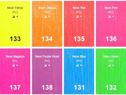 AUREUO Neon Acrylic Paint Set - 8 Fluorescent Colors x 0.71 Fl Oz / 21ml