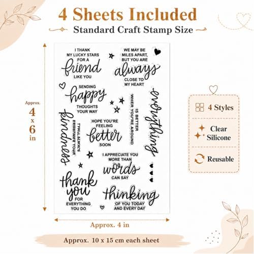 Outus 4 Pcs Clear Sentiment Stamps for Crafts, Silicone Words,Classic | Blessing Set for Card Making Scrapbooking, Photo Album Decoration, Acrylic Block Compatible, DIY Sentiments Phrases Design
