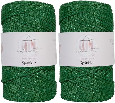 Makromecity Sparkle 2 Skeins of Polypropylene Macrame Cord 3mm x 131 Yards (394 feet) Premium Polyester Macrame Cord for Macrame Art & Crafts for Wall Hangings, Bags, Underplate, Rug