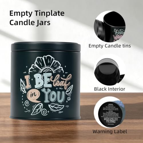 12 Pack Inspirational Black Candle Tins with Lids, 10 oz Empty Metal Tin Jars for Candle Making, Decorative Containers for DIY Crafts, Gifts & Small Business