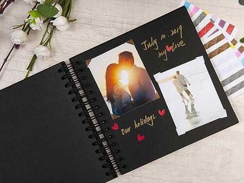 potricher 8 x 8 Inch DIY Scrapbook Album 80 Pages with Kraft Paper, Black | Thick Kraft Paper Scrap Book Photo Albums, Memory Book for Wedding, Anniversary, Baby, Family, Travel, DIY Projects