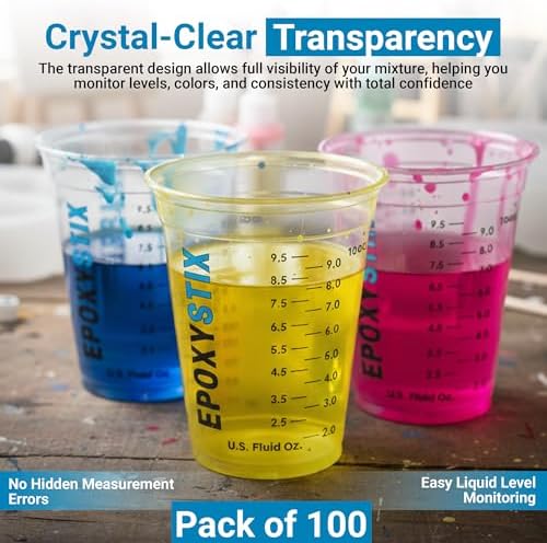 [100 Pack] NEW SIZE 12oz Graduated Mixing Cups - Durable PET, Clear Measurement Markings in oz, mL and cups - For Resin, Paint, Mixing and Crafts