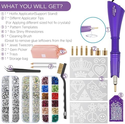 Hotfix Rhinestones Applicator DIY Kit with 4600 Crystals, 19 Pattern Design