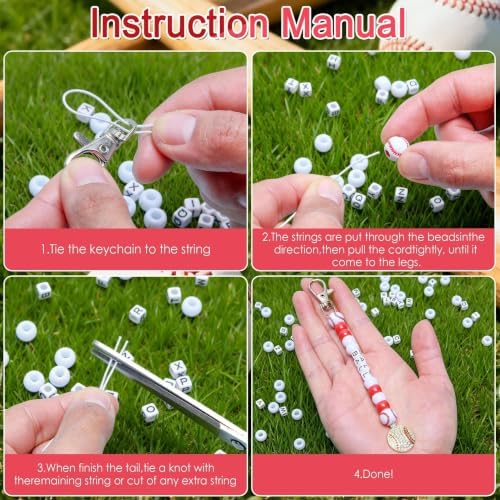 Tuhangcc 500 Pcs Baseball DIY Keychain Making Kit, Adjustable Letter Alphabet Beads Strings,8 Charm 16 Cards with Lobster Clasps & Strings for Sport Theme Party Favor Gift (Baseball)
