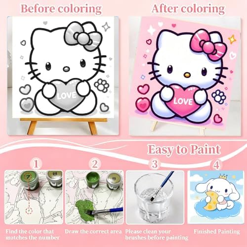 LWZAYS 4 Pack Cartoon Paint by Number for Kids with Wooden Frame-Paint by Numbers for Kids Ages 4-8-12, DIY Paints with Numbers Easy Acrylic Oil Painting Kits for Home Wall Decor (8X8inch) 4.0