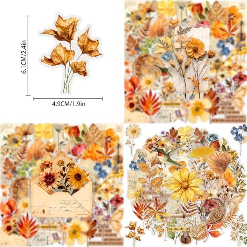 50 Pcs Vintage Flower Stickers Waterproof for Scrapbooking