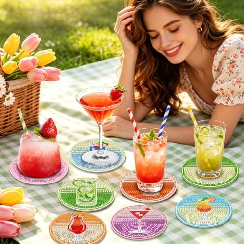 Diamond Painting Coasters Kit with Holder, 8PCS Drink Diamond Art Coasters