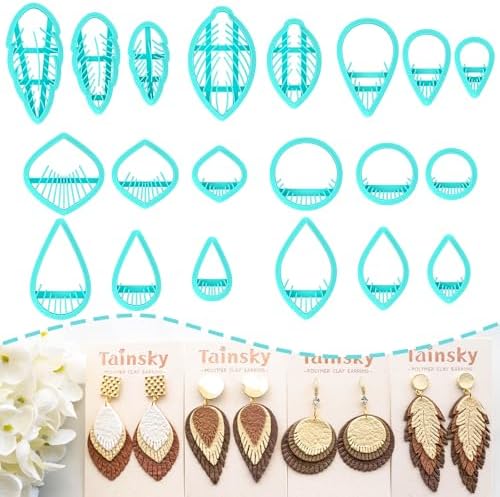 TAINSKY Leather Feather Polymer Clay Cutters, Leather Clay Cutters, Boho Clay Cutters for Polymer Clay Jewelry, 20 Pcs Feather Polymer Clay Cutters for Earrings